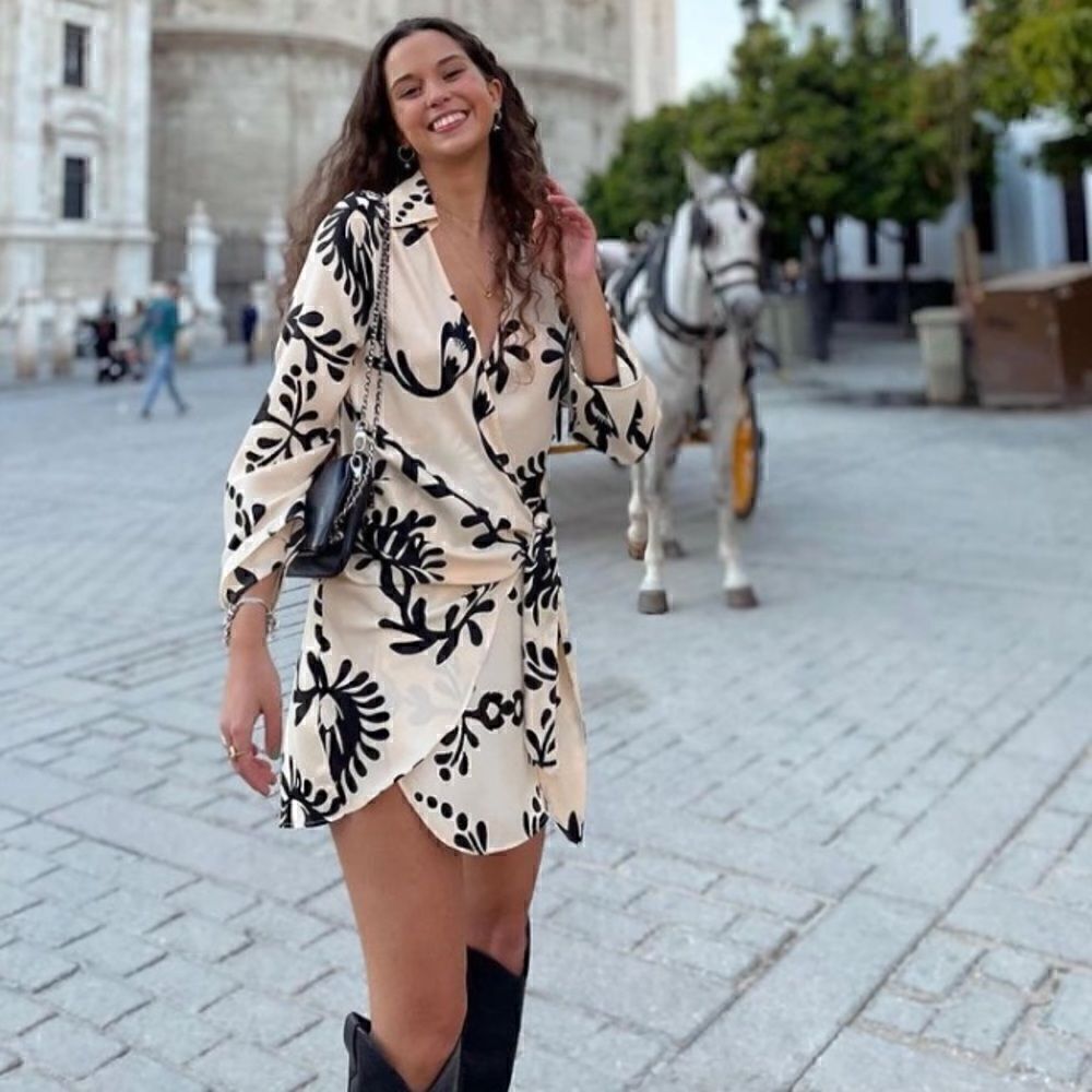 ZARA SATIN EFFECT PRINT DRESS - Picture 2 of 4